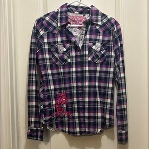 Buffalo David Bitton Women's Plaid Button-Down Shirt - Pink and Blue